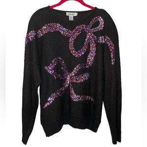 Vintage Sequin Bow Silk Blend Sweater by CRISTINA Size Large
